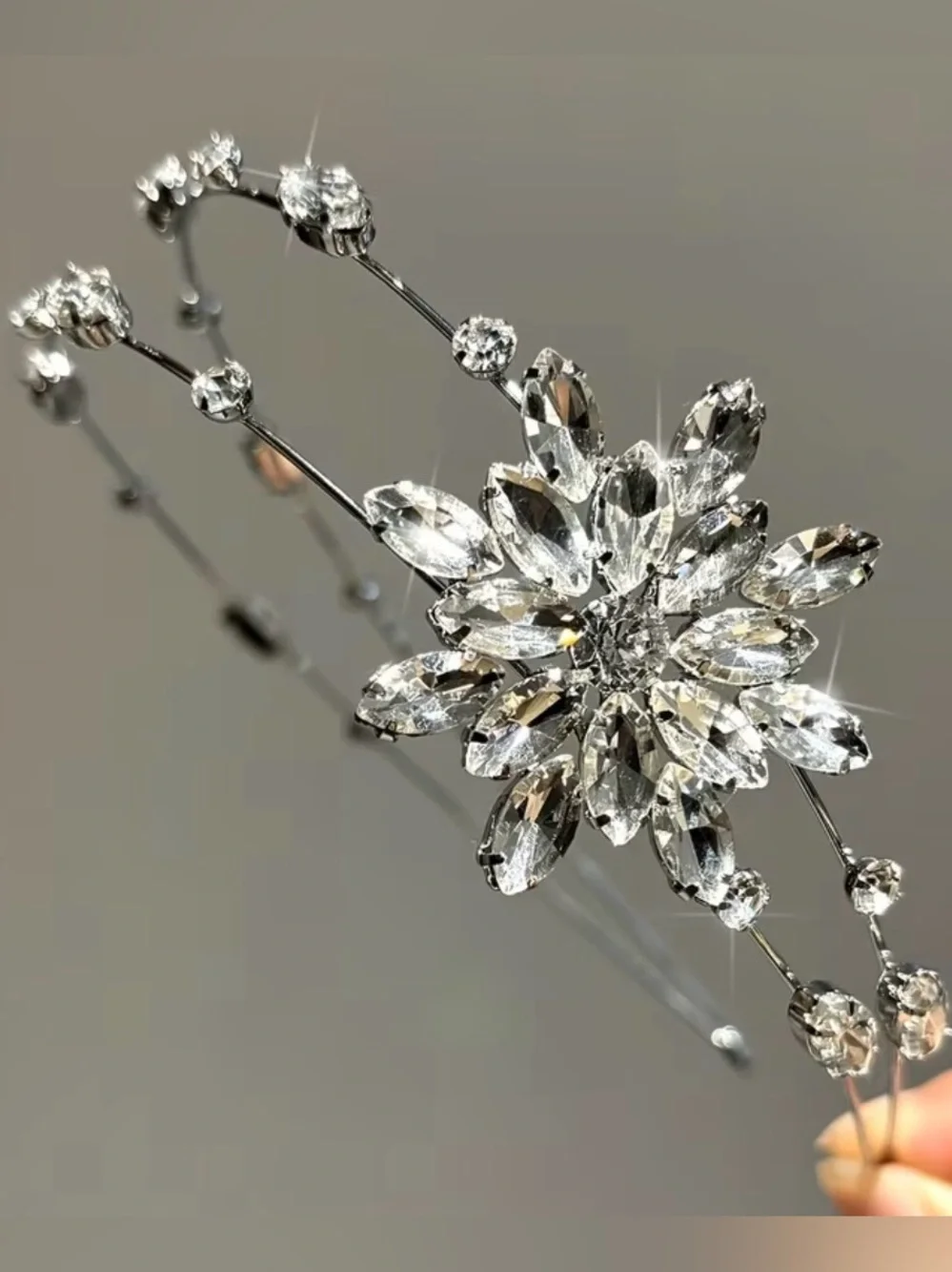 Crystal Floral Headband Hairpiece - Silver